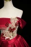 Elegant Burgundy Beading Appliques Satin Prom Dresses 2025 Ball Gown Off-The-Shoulder Short Sleeve Backless Floor-Length / Long Formal Dresses