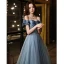 Chic / Belle Bleu Ciel Robe De Bal 2021 Princesse De l'épaule Perlage Manches Courtes Dos Nu Longue Robe De Ceremonie