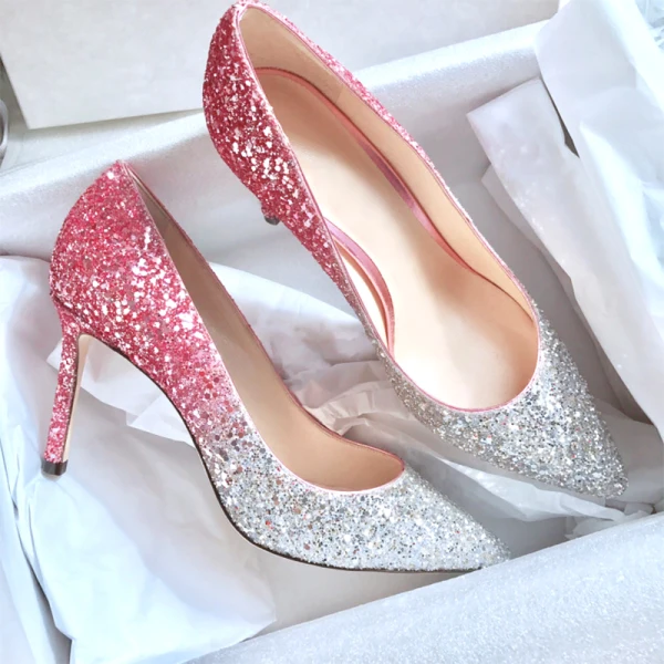Glitter Gradiëntkleur Avond Pumps 2019 Leer Pailletten 8 cm Naaldhakken / Stiletto Spitse Neus Pumps