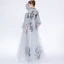 Chinese style Grey Evening Dresses  2018 A-Line / Princess Lace Appliques V-Neck 3/4 Sleeve Floor-Length / Long Formal Dresses