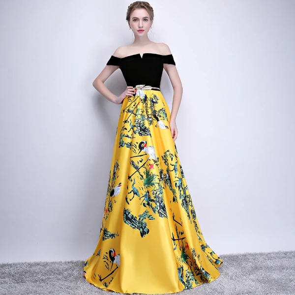 Chic / Beautiful Red Evening Dresses 2018 A-Line / Princess Metal Sash Printing Off-The-Shoulder Backless Sleeveless Floor-Length / Long Formal Dresses