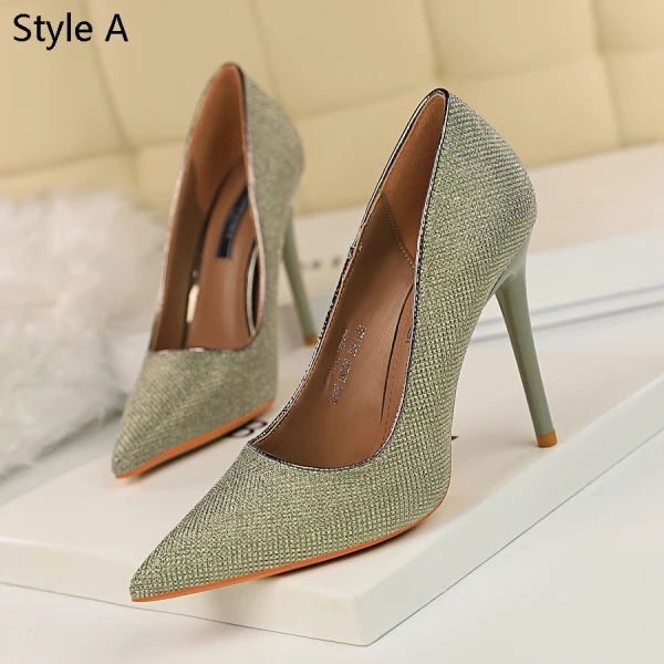 Simple Argenté Désinvolte Escarpins 2019 Paillettes 10 cm Talons Aiguilles À Bout Pointu Escarpins