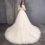 Elegant Champagne Wedding Dresses 2019 A-Line / Princess V-Neck Beading Lace Flower Short Sleeve Backless Chapel Train