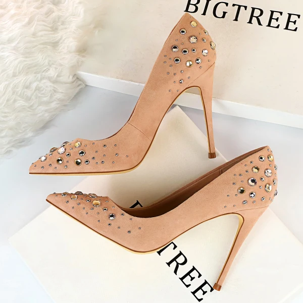 Chic / Beautiful Black Suede Prom Pumps 2019 Rhinestone 10 cm Stiletto Heels Pointed Toe Pumps