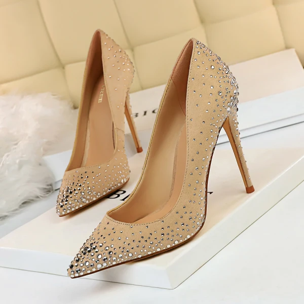 Mooie / Prachtige Zwarte Avond Pumps 2019 Suede Rhinestone 10 cm Naaldhakken / Stiletto Spitse Neus Pumps