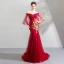 Chic / Belle Rouge Robe De Soirée 2019 Trompette / Sirène De l'épaule Paillettes En Dentelle Fleur Manches Courtes Dos Nu Train De Balayage Robe De Ceremonie