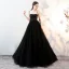 Elegante Schwarz Ballkleider 2018 A Linie Spaghettiträger Rückenfreies Ärmellos Sweep / Pinsel Zug Festliche Kleider