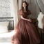 Vintage / Retro Brown Spotted Prom Dresses 2021 A-Line / Princess Square Neckline Bell sleeves Backless Floor-Length / Long Formal Dresses