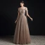 Fashion Champagne Pearl Prom Dresses 2021 A-Line / Princess One-Shoulder Short Sleeve Backless Floor-Length / Long Formal Dresses