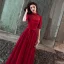 Chic / Beautiful Burgundy Evening Dresses  2019 A-Line / Princess High Neck Spotted Bow 1/2 Sleeves Floor-Length / Long Formal Dresses