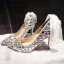 Charmant Argenté Chaussure De Mariée 2019 Noeud Faux Diamant Paillettes 10 cm Talons Aiguilles À Bout Pointu Mariage Escarpins