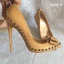 Chic / Beautiful Nude Casual Pumps 2019 Leather Bow Rivet 12 cm Stiletto Heels Pointed Toe Pumps