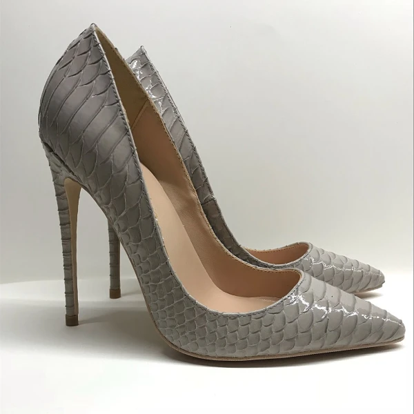 Simple Gris Bureau Escarpins 2019 Polyester Motif Peau De Serpent 12 cm Talons Aiguilles À Bout Pointu Escarpins