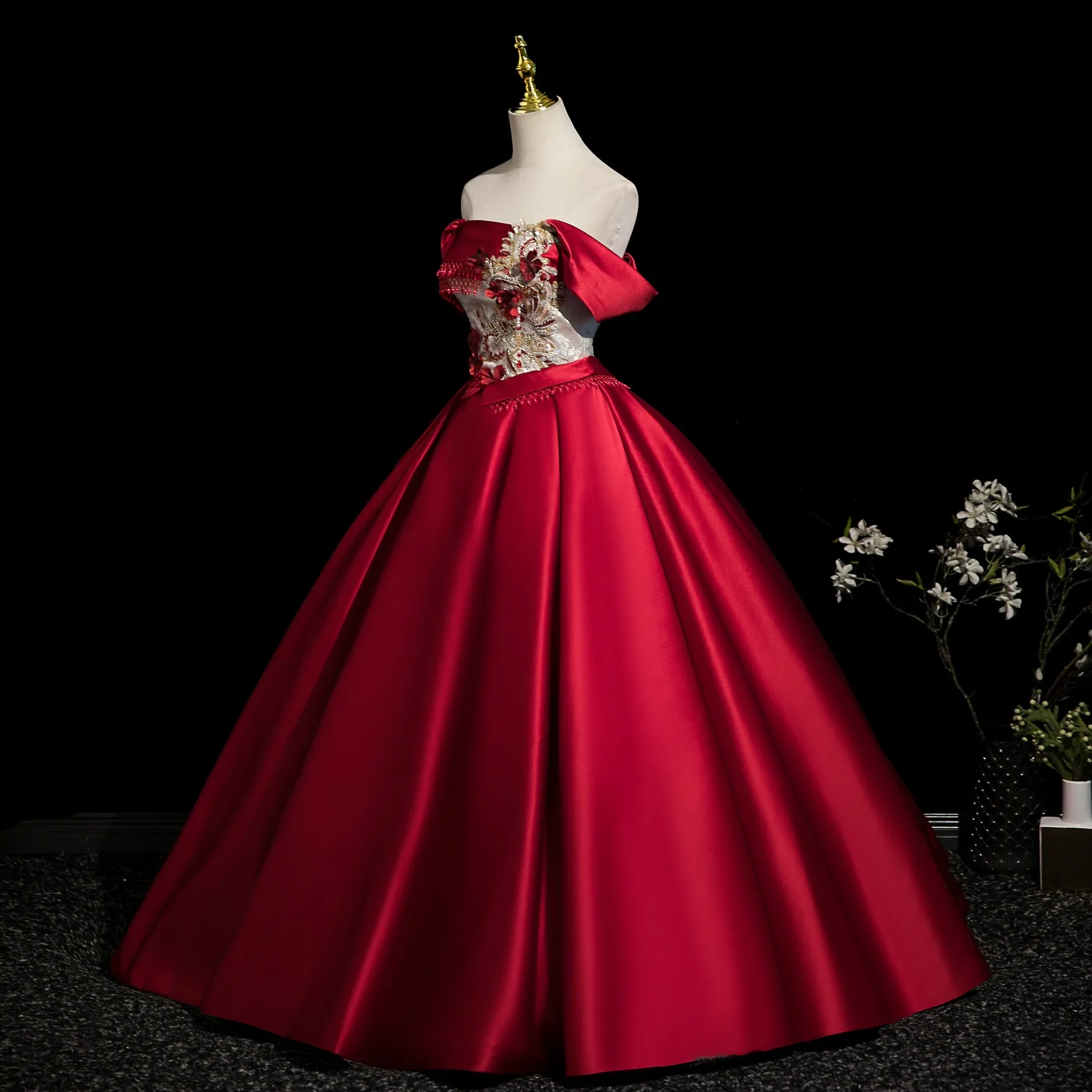 sachin and babi light blue dress A-Line V-Neck Long Sleeves Burgundy Prom Dress with Appliques PG677 –  Pgmdress main image 0