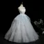 Chic / Beautiful Sky Blue Glitter Lace Flower Appliques Prom Dresses 2025 Ball Gown Strapless Sleeveless Backless Floor-Length / Long Formal Dresses