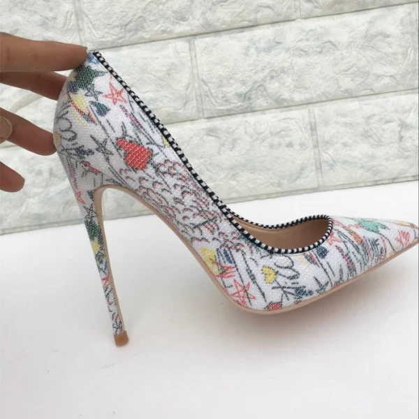 Chic / Beautiful Casual Color block Cartoon Pumps 2019 Leather Printing 12 cm Stiletto Heels Pointed Toe Pumps