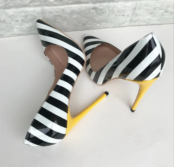 Chic / Beautiful Black White Striped Casual Pumps 2019 12 cm Stiletto Heels Pointed Toe Pumps