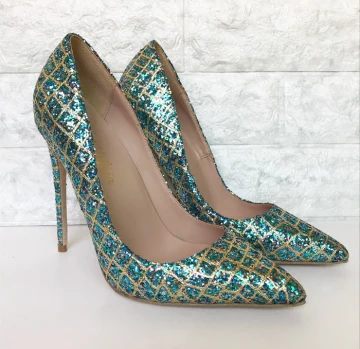 Scintillantes Vert Jade Soirée Escarpins 2019 Cuir Paillettes 12 Cm Talons Aiguilles À Bout Pointu Escarpins
