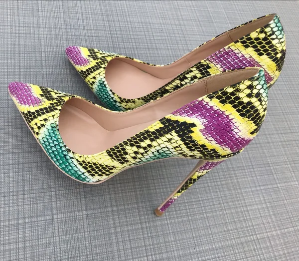Amazing / Unique Multi-Colors Rave Club Pumps 2019 Leather Snakeskin Print 12 cm Stiletto Heels Pointed Toe Pumps