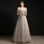 Charming Grey Pearl Prom Dresses 2021 A-Line / Princess Off-The-Shoulder Sleeveless Backless Floor-Length / Long Formal Dresses