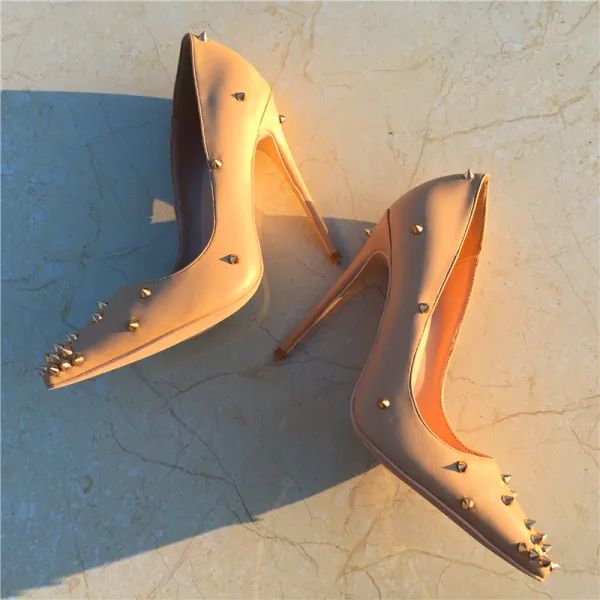 Schöne Nude Abend Pumps 2019 Niet 12 cm Stilettos Spitzschuh Pumps