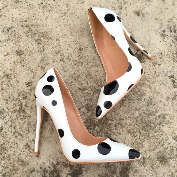 Chic / Belle Blanche Rendez-vous Escarpins 2019 Noire Tachetée Cuir 12 cm Talons Aiguilles À Bout Pointu Escarpins