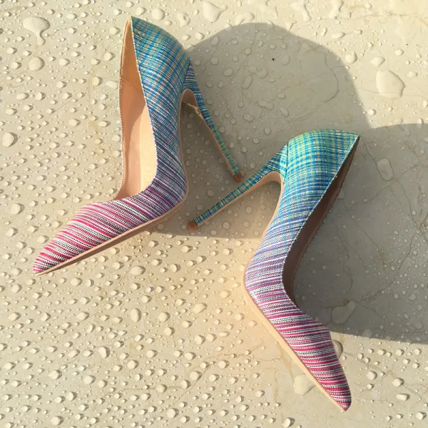 Modern / Fashion Multi-Colors Dating Pumps 2019 Leather 12 cm Thick Heels Pointed Toe Pumps