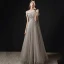 Chic / Beautiful Grey Pearl Prom Dresses 2021 A-Line / Princess Scoop Neck Short Sleeve Backless Floor-Length / Long Formal Dresses