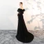 Schöne Schwarz Abendkleider 2018 A Linie Spitze Feder Pailletten Off Shoulder 3/4 Ärmel Gespaltete Front Sweep / Pinsel Zug Festliche Kleider