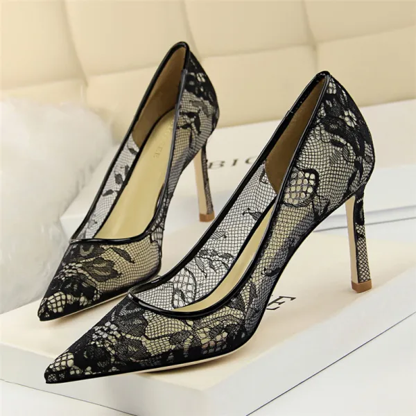 Fine Sølv Blonder Aften Pumps 2019 8 cm Stiletthæler Spisse Pumps