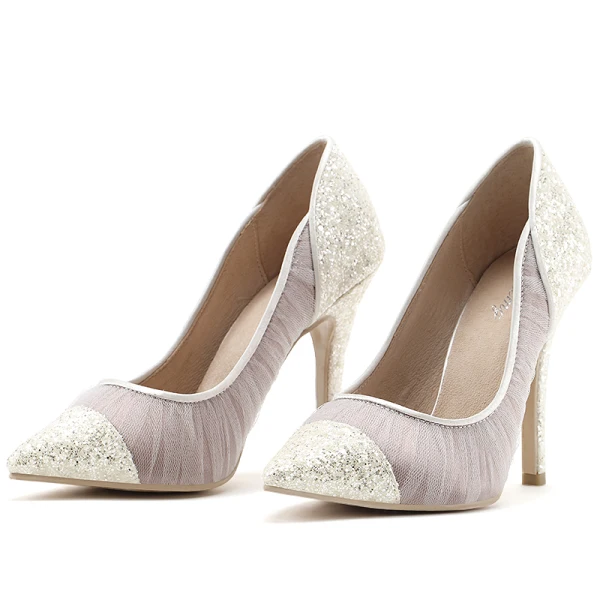 Schöne Weiß Brautschuhe 2019 Leder Spitze Pailletten 8 cm Stilettos Spitzschuh Hochzeit Pumps