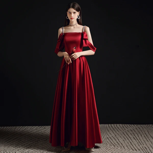 Fashion Burgundy Evening Dresses  2021 A-Line / Princess Spaghetti Straps Sleeveless Backless Floor-Length / Long Formal Dresses
