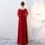 Chic / Belle Bordeaux Robe De Soirée 2018 Empire En Dentelle Fleur Perlage Encolure Dégagée Manches Courtes Longue Robe De Ceremonie