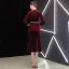 Élégant Bordeaux Robe De Soirée 2019 Encolure Dégagée Daim 3/4 Manches Thé Longueur Robe De Ceremonie