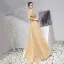 Chic / Beautiful Gold Prom Dresses 2019 A-Line / Princess Scoop Neck Sequins Crystal Short Sleeve Backless Floor-Length / Long Formal Dresses