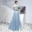 Élégant Bleu Robe De Bal 2019 Princesse De l'épaule Perlage Perle En Dentelle Fleur Manches Courtes Dos Nu Longue Robe De Ceremonie