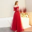 Chic / Belle Rouge Robe De Soirée 2019 Princesse Bretelles Spaghetti Noeud Dos Nu 3/4 Manches Longue Robe De Ceremonie