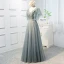 Chic / Beautiful Sage Green Prom Dresses 2019 A-Line / Princess V-Neck Beading Sequins Lace Flower Short Sleeve Backless Bow Floor-Length / Long Formal Dresses