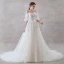 Elegant Ivory Wedding Dresses 2019 A-Line / Princess Spaghetti Straps Bow Appliques Lace Flower Sequins Short Sleeve Backless Court Train