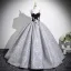 Unusual Black Beading Lace Flower Printing Prom Dresses 2025 Ball Gown Spaghetti Straps Sleeveless Backless Floor-Length / Long Formal Dresses