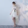 Eleganckie Szary Princessa Sukienki Koktajlowe 2018 Z Koronki Kwiat Wycięciem Bez Rękawów Asymetryczny Sukienki Wizytowe