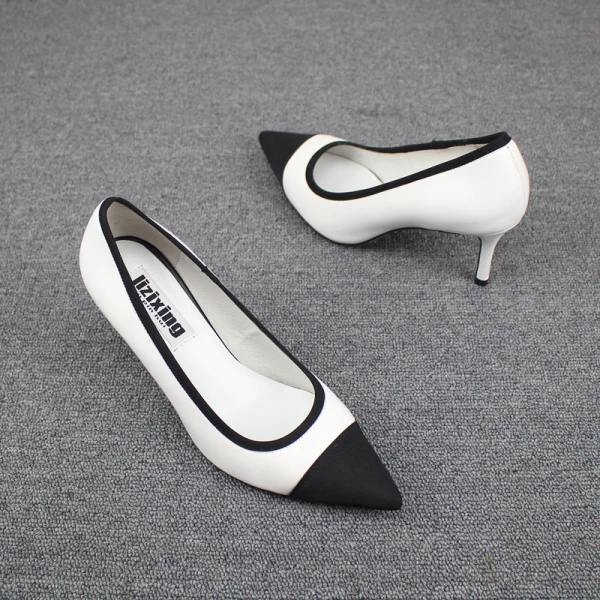 Chic / Beautiful Black White Casual Pumps 2019 Leather 7 cm Stiletto Heels Pointed Toe Pumps