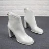 Chic / Beautiful White Casual Patent Leather Womens Boots 2019 Leather 8 cm Thick Heels Round Toe Boots