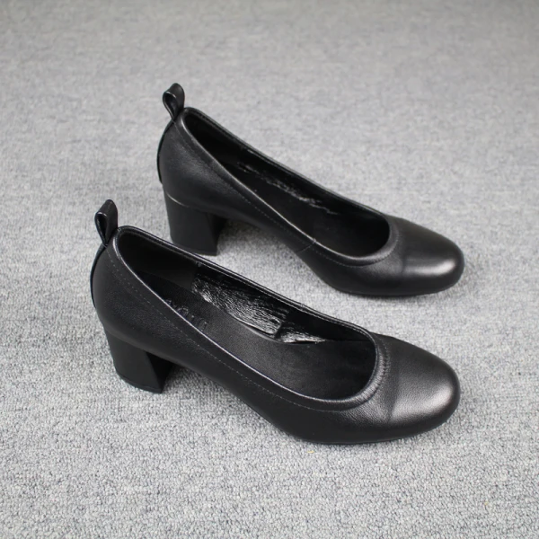 Simple Kaki Désinvolte Escarpins 2019 Cuir 5 cm Talons Épais À Bout Rond Escarpins