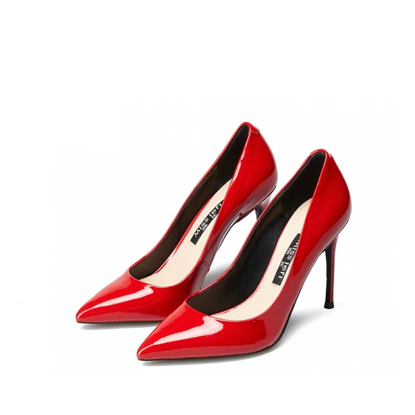 Schöne Rot Leder Abend Pumps 2019 Lackleder 10 cm Stilettos Spitzschuh Pumps
