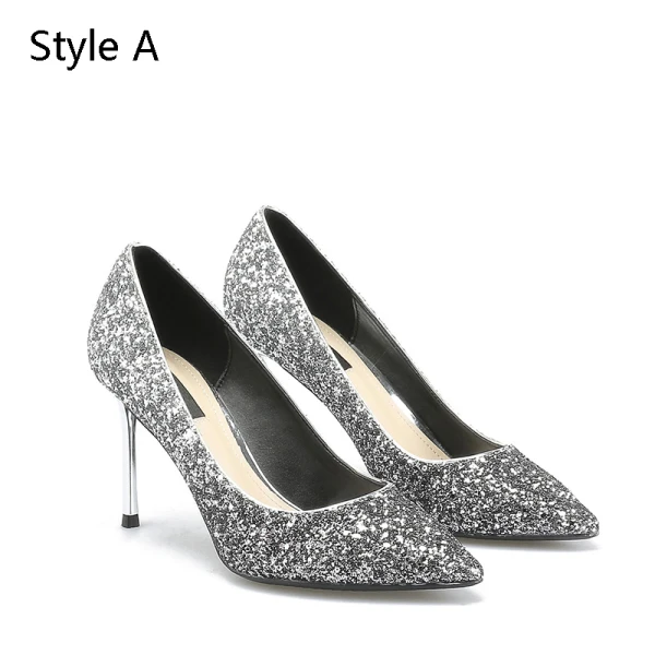 Scintillantes Argenté Cuir Soirée Escarpins 2019 Paillettes 8 cm Talons Aiguilles À Bout Pointu Escarpins