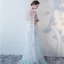 Élégant Été Bleu Robe De Soirée 2018 Princesse Appliques Paillettes Encolure Dégagée Manches Courtes Longue Robe De Ceremonie