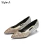 Schöne Silber Abend Pumps 2019 Leder Pailletten 4 cm Stilettos Spitzschuh Low Heel Pumps