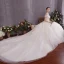 Charmant Ivoire Robe De Mariée 2019 Princesse Encolure Dégagée Perlage Appliques Manches Courtes Dos Nu Cathedral Train