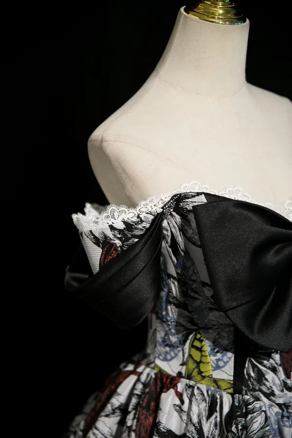 Schick Schwarz Ballkleider 2025 A Linie Off Shoulder Schleife Kurze Ärmel Rückenfreies Lange Festliche Kleider